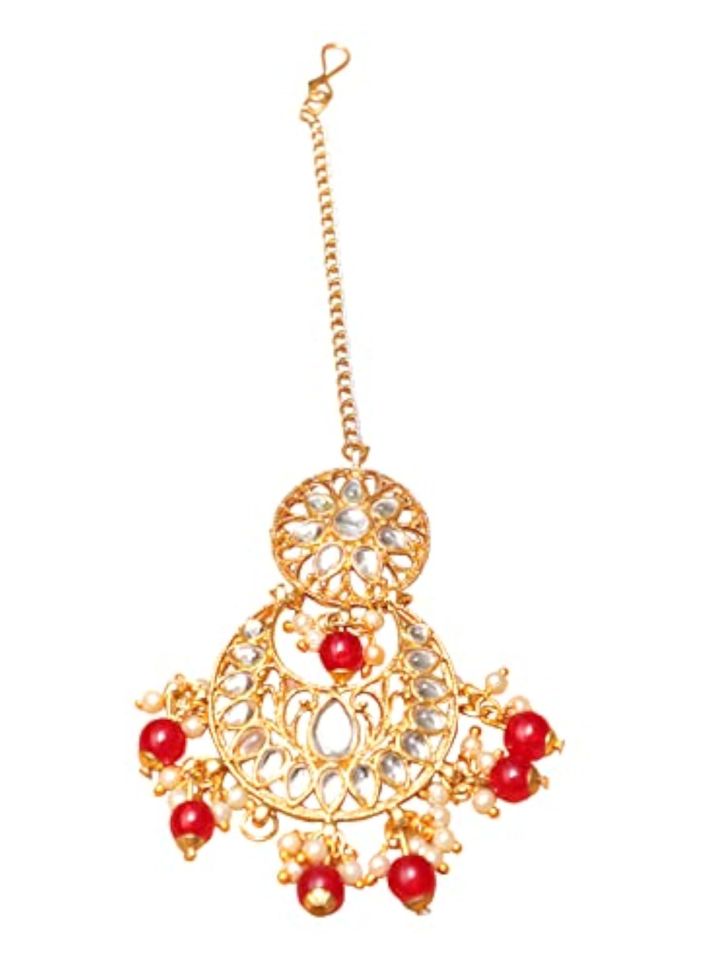 Women's Gold-Tone Kundan Choker Necklace Set with Red Beads