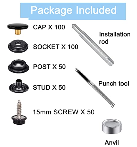 350Pcs Canvas Snap Kit, Betterjonny 15Mm Stainless Steel Screws Snaps Marine Grade Canvas Upholstery Boat Snaps Fastener Press Stud Cap With 3 Setting Tools Hole Punch For Diy Cover Leather Black #TOP1