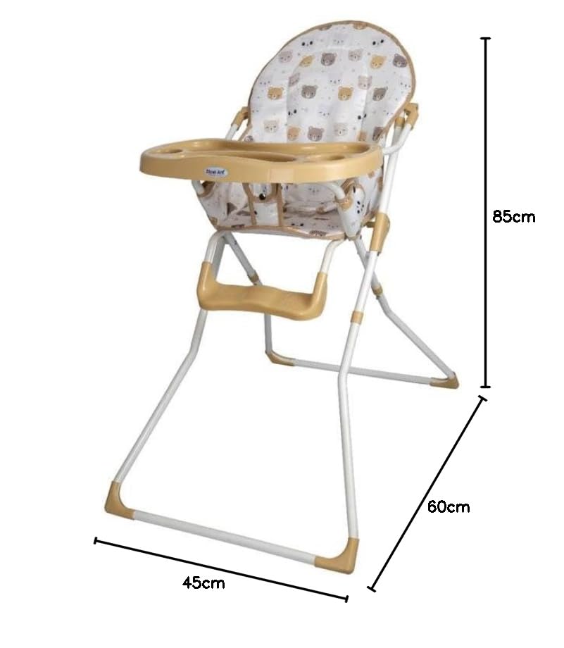 Image of MLU Foldable Baby High Chair, Bear Print Pattern, Beige and White, Adjustable Feeding Tray