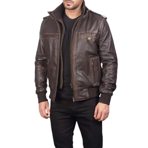 Premium Leather Motorcycle Jacket, Black, Multi-Pocket Design with Stand Collar, Ribbed Cuffs, Military-Inspired Style2