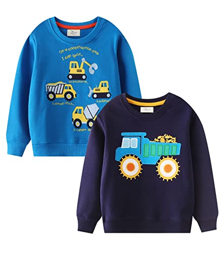 LOKTARC 2 Pack Toddler Boys Sweatshirts Patterned Long Sleeve Pullover Crewneck Tops Shirts