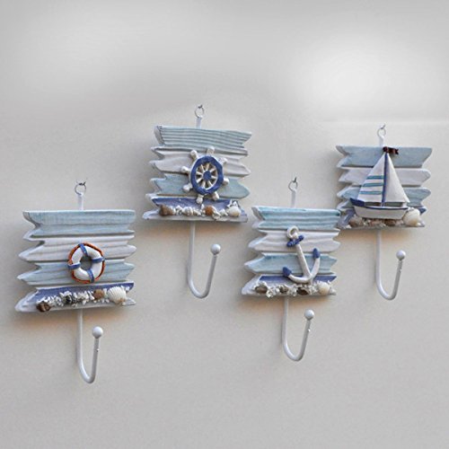Olizee® Beach Themed Wall Hooks Towel Hat Coat Hangers Rustic Wall Decorations (Set Of 4 Hanger) #TOP3