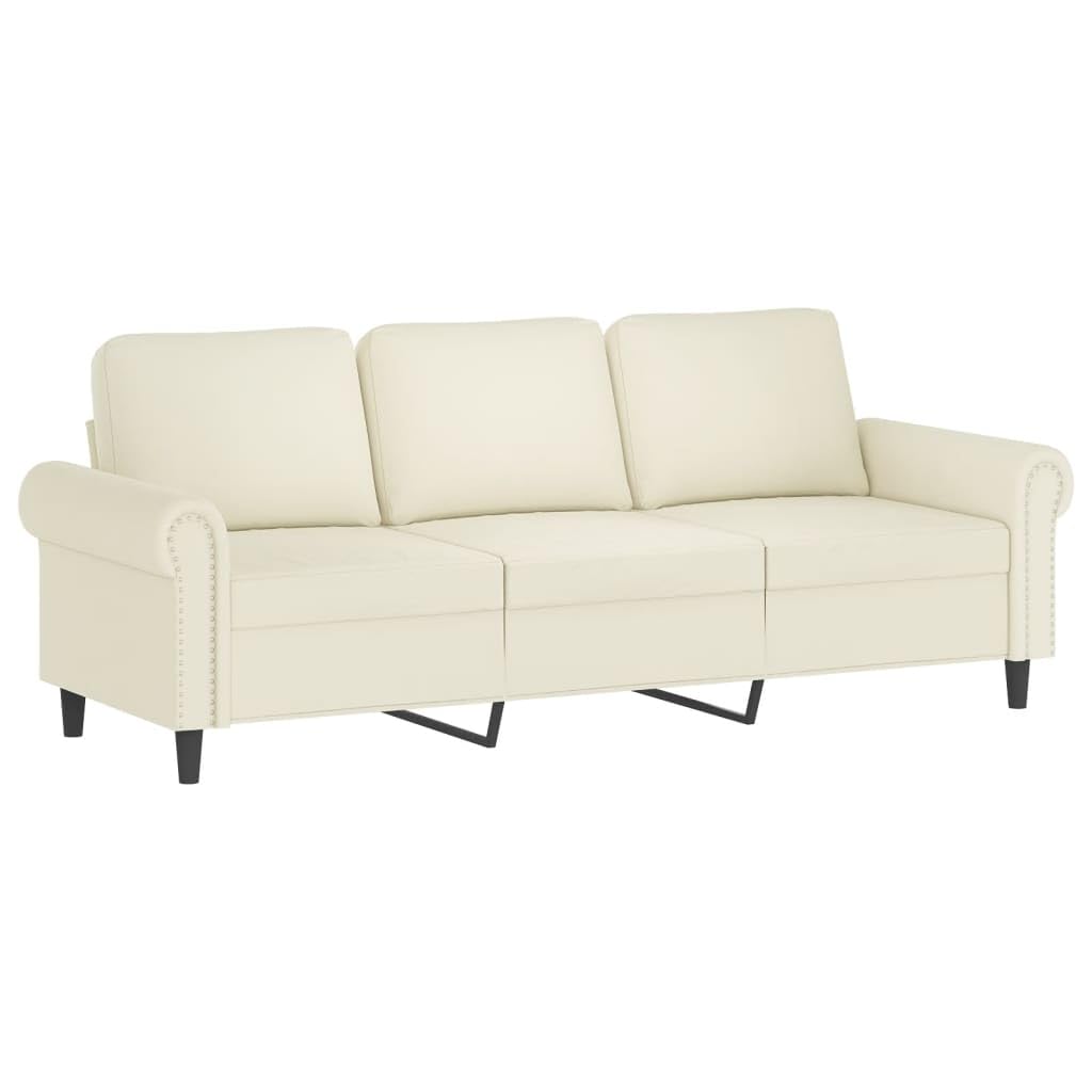 Sofa 3-osobowa z taboretem, kremowa, 180 cm aksamitu, wytrzymała metalowa rama, przytulna, do salonu, nowoczesne wzornictwo
