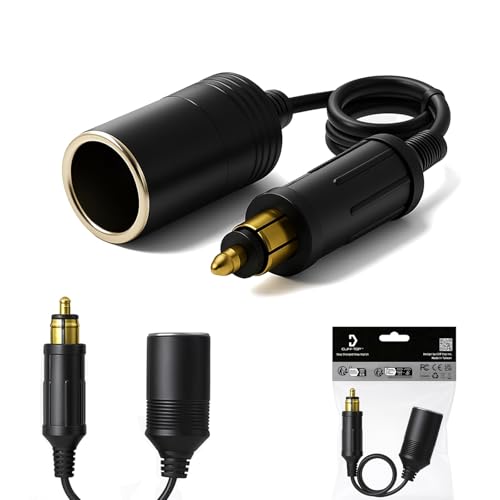 Cliff Top Motorcycle DIN Hella Plug to Cigarette Lighter Socket Adapter – 12V/24V Extension Cable Converter, Compatible with BMW, Triumph Motorcycles, Touring Bikes, Cars and Trucks