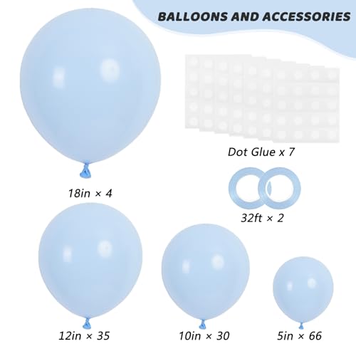 Image of RUBFAC 135pcs Light Baby Blue Balloons Different Sizes 18 12 10 5 Inch for Garland Arch, Latex Pastel Blue Balloon for Baby Shower Gender Reveal Birthday Party Wedding Decorations
