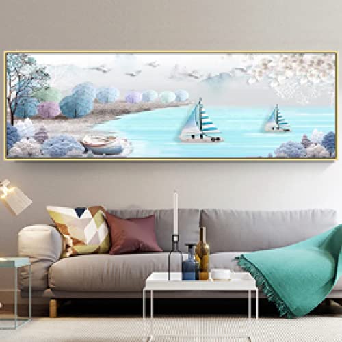 Art Abstrait Plage Voile Tableau Panoramique Décoration Murale Salon 50x150cm