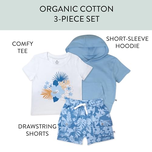 3 Piece Short Sleeve Top, Short and Hoodie Set for Infant Baby Boys, Girls, Unisex2