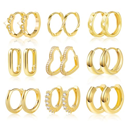 ALEXCRAFT Aro de Oro para Mujer, Juego de Pendiente Aro con circonita cúbica Trenzada Brillante Oro 14 Quilates, Pendientes Pequeños Hipoalergénicos para Mujeres and Niñas, Fiesta de Boda