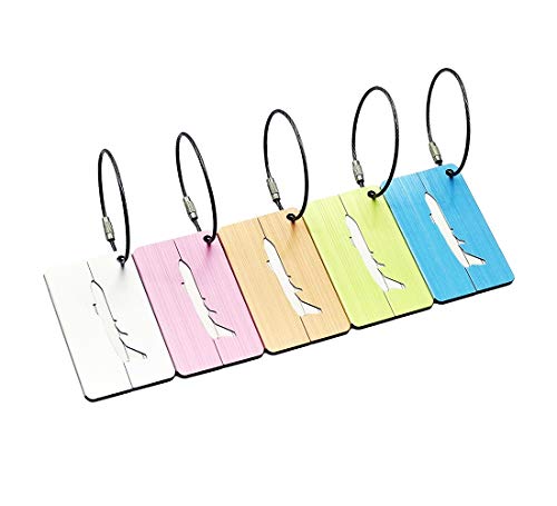 Repuhand 5 Stück Gepäckanhänger Kofferanhänger Aluminiumlegierung Namensschild kofferanhänger mit adressschild und 5 Edelstahl-Bänder