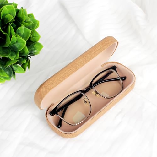 Image of Glasses Case, Portable Sunglasses Case, Wood Grain Hard Shell Eyeglass Case, Glasses Case With Cleaning Cloth For Women Girls
