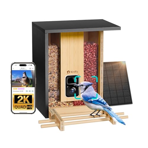 NETVUE by Birdfy Smart Bird Feeder with Camera Solar Powered,2K Live Steam&Permanent AI Identify for Birds&Motion Detection,Birds Watching Ideal Wood Feeder for Chistmas Gift for mom,Bird-Lover