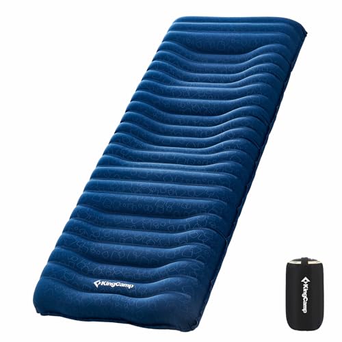 KingCamp Double Sleeping Pad for Camping, Rollover Prevention Inflatable Queen Camping Mattress 2 Person Ultralight Air Mat for Backpacking Hiking Tent Cot, PVC Free