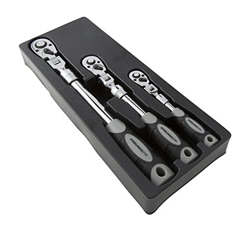 Steelman Pro 72-Tooth Extendable Flex-Head Ratchet Tool Set, 3-Piece (1/4, 3/8, And 1/2-Inch Drives), Chrome-Vanadium Steel, 180-Degree Flex-Head, Ideal For Auto Mechanics/Confined Spaces #TOP6