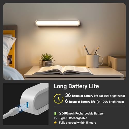Coollamp Under Cabinet LED Lights - 10.6" Rechargeable Battery Operated with 2600mAh, 3 Color Temperature Settings, Magnetic Stick-On Touch Control for Kitchen, Closet, Wardrobe