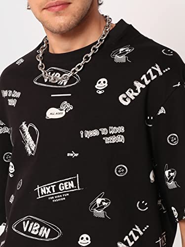 Image of Bewakoof Men's All Over Printed 100% Cotton T-Shirt - Oversized Fit, Round Neck, Half Sleeves