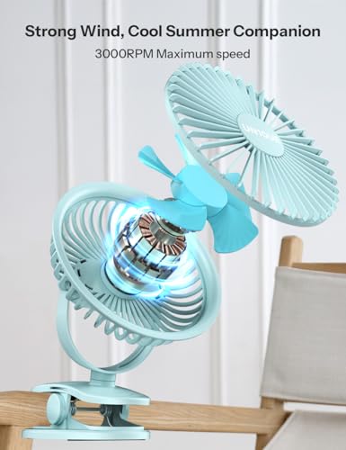 Image of UN1QUE Portable Fan,1800mAh Rechargeable Mini Table Fan,Small Desk Fan 3 Speed,Brushless Motor 3000RPM High Speed Usb Fan,Quiet Clip Fan for Office Kitchen Stroller Camping