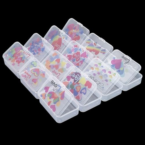 Image of Goodma 12 Pieces Love Hearts Image Pattern Rectangular Plastic Boxes Empty Storage Organizer Containers with Hinged Lids for Small Items and Other Craft Projects, 3.3 x 2.2 x 1 inch (Transparent)