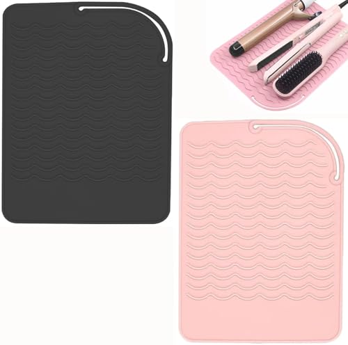 Alfombrilla de Viaje para Plancha Plana,2 Piezas Plancha de pelo Multifuncional,Alfombrilla de Silicona Resistente al Calor para Planchas,para Plancha,Alisador de Pelo y Otras Herramientas