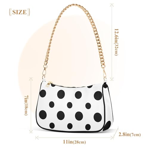 Black Polka Dots White Medium Handbag Tote Womens Floral Shoulder Bag Zipper Party Dressy Purse Hobo with Chain Strap3