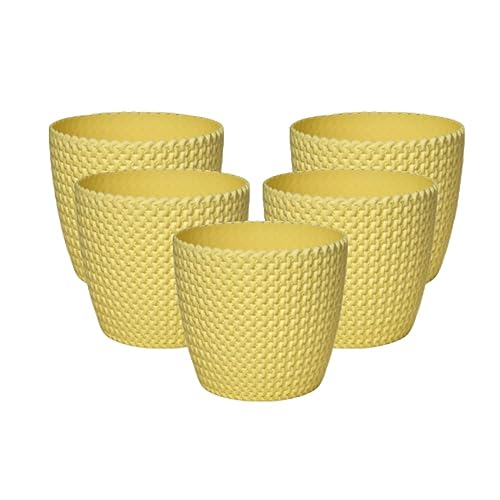 Image of Gamla for Home Decoration Capri Round Plastic Pots for Lawn | Terrace and Home Garden | Planters Flower Pot for Outdoor and Indoor Garden | Pots for Garden Plants | Set of 5