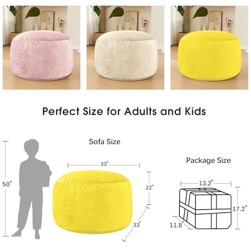 Image of Bean Bag Chairs for Adults - Memory Foam Furniture BeanBag Chair - Kids /Teens Sofa with Soft Micro Fiber Cover - Round Fluffy Couch for Living Room Bedroom College Dorm - 3 ft, Yellow