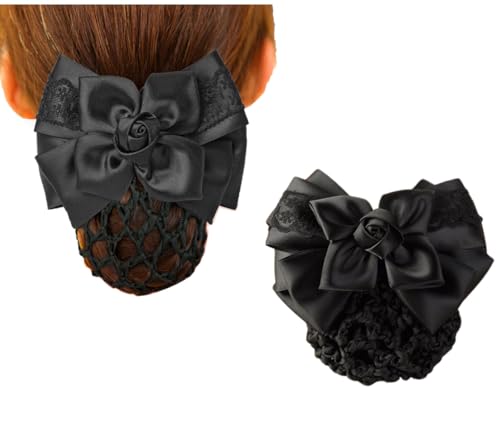 Pasador elástico para el pelo para mujer, con lazo, para moño, para moño, pasador de satén, pinzas francesas, accesorios para el cabello para azafata, bancos, hoteles, profesionales de aerolíneas