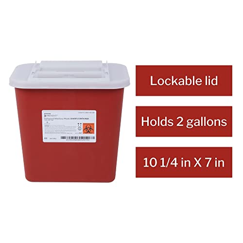 McKesson Prevent Biohazard Infectious Waste Sharps Container - Plastic, Horizontal Entry, Translucent Sliding Lid - Red, 2 gal, 7 in x 10 1/2 in x 10 1/4 in, 20 Count - Image 5