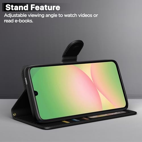 Image of Pikkme Flip Cover for Samsung Galaxy M17 5G / A17 5G / F17 5G Leather Finish | Inside TPU with Card Pockets | Wallet Stand and Shock Proof | Complete Protection Flip Case(Black)