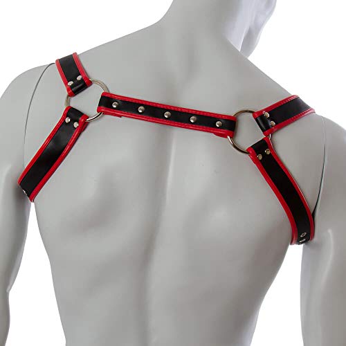 Harness Preto e Vermelho Com Duas Argolas Nas Costas - Posseidon - Coleção Fetiche Lovetoys