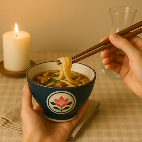 Image of YELONA Japanese Style Ceramic Bowls - 4.8 Inch (300ml), Set of 2 - Floral Design Rice /Noodle Bowls - Microwave & Dishwasher Safe, Ideal for Gifting Choice