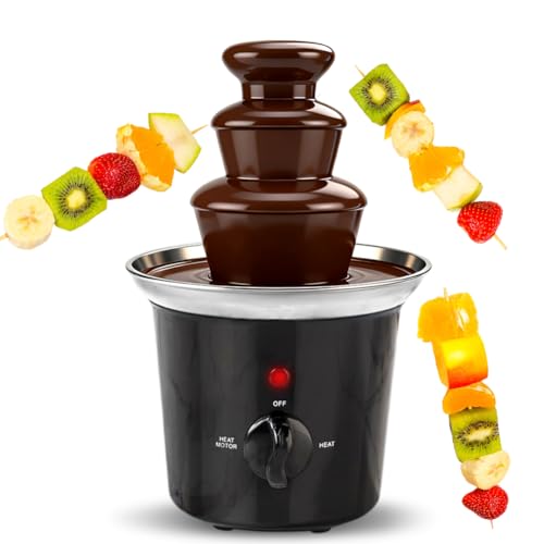 Schokobrunnen Edelstahl mit Schmelzfunktion | 3-stufiger Schokoladenbrunnen für Partybrunnen &...