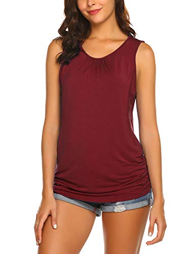 Ekouaer Women's Round Neck Ruched Pregnant Maternity Top Tank Three Pack Dark Green+Wine Red+Navy L #TOP3
