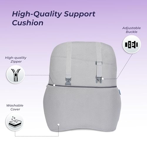 Image of Billebon Car Seat Back Support Cushion| Gel Infused Memory Foam Backrest Lumbar Support Cushion for Comfortable Long Drive & Back Pain Relief| Pack of 2| Grey| Ergonomic Support | Travel Office