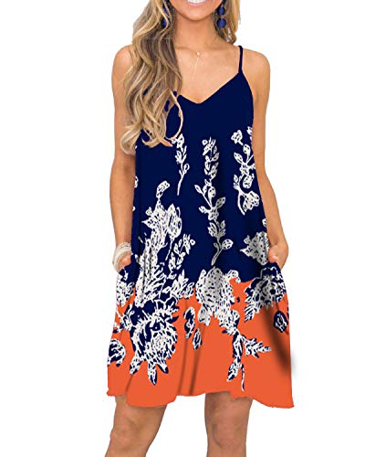 Image of Women's Summer Spaghetti Strap Casual Swing Tank Beach Cover Up Dress with Pockets