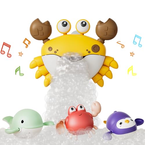 TUMAMA Juguetes Baño Bebe Cangrejo Burbujas De Jabon Maquina, Juguete De Agua para Niños Niñas 1 2 3 4 Años, Juegos Bañera Ducha Bebes Avec 12 Música y 3 Animales Piscina Toys, Bath Toys Bébé Regalos