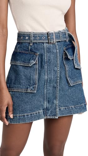 Pixie Market Women's AR Denim Cargo Belted Mini Skirt