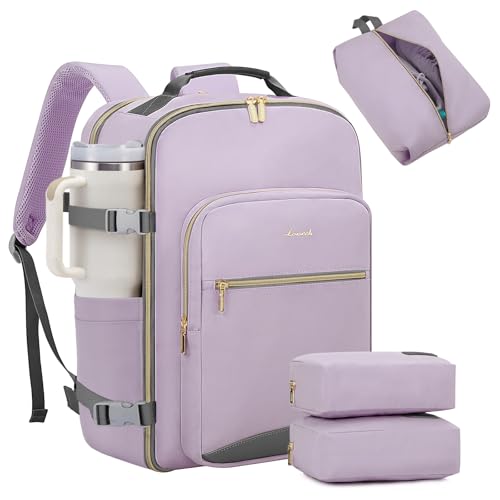 LOVEVOOK 40L Large Travel Backpack for Women Men, 17 Inch Carry on Backpack for Traveling on Airplane, Personal Item Travel Bag Airline Approved, Business Causal Weekender Backpack, Light Purple-Grey