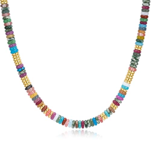 Boho Beaded Necklace for Women, Colorful Natural Stone Choker Necklace, Summer Beach Bead Necklaces Handmade Jewelry Birthday Gifts