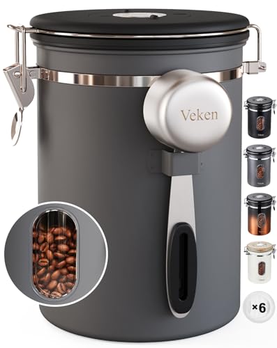Comparison: Best Coffee Bean Container 11 Veken Coffee Canister with Window,Airtight Stainless Steel Kitchen Food Storage Container, Date Tracker & Scoop for Grounds Coffee, Beans, Tea, Flour, Cereal,Sugar,22OZ,Grey