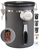 Veken Coffee Canister with Window,Airtight Stainless Steel Kitchen Food Storage Container, Date Tracker & Scoop for Grounds Coffee, Beans, Tea, Flour, Cereal,Sugar,22OZ,Grey