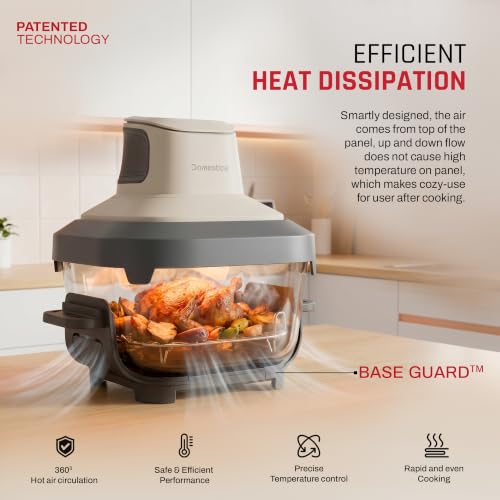 Image of Domestica Lumera Air Fryer Oven with CarbonHeat Pro | Lumi Glass Air Fryer | 4L+1.5L Dual Bowl | BaseGuard| 5 in 1 Grill, Airfry, Bake, Roast, Reheat | 100% Toxin Free - No PFAS, PTFE, PFOA | 1550W