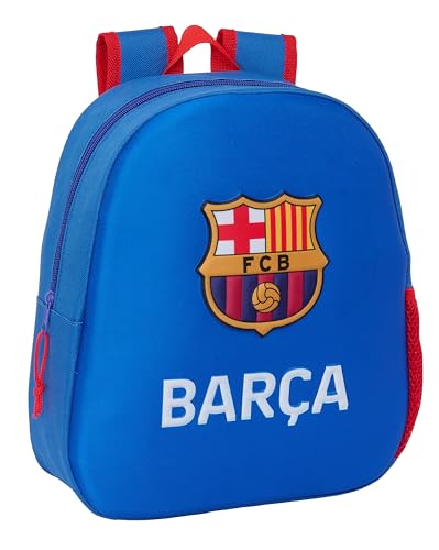 Safta F.C. BARCELONA   Mochila Escolar, con Diseño 3D, Adaptable a Carro, Ideal para Niños de Diferentes Edades, Cómoda y Versátil, Calidad y Resistencia, 27x10x33 cm, Color Azul Marino