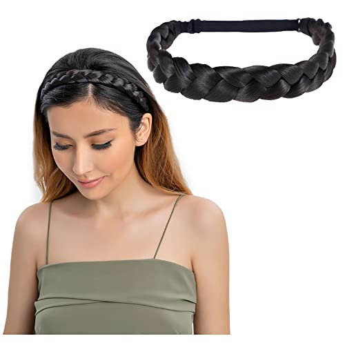 TOECWEGR 3 Strands Synthetic Hair braided Headband Classic Chunky Plaited Elastic Stretch Hairpiece braid headband - Ladies Beauty Headwear (Color 2 Y)