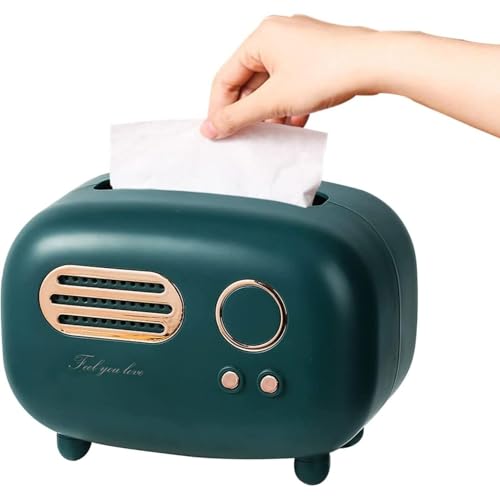 Image of INKULTURE Vintage Retro Tissue Holder Box for Home, Kitchen, Dining Table & Paper, Living Room, Bedroom & Desktop Tissue Storage Organizer | Dark Green | Pack of 01