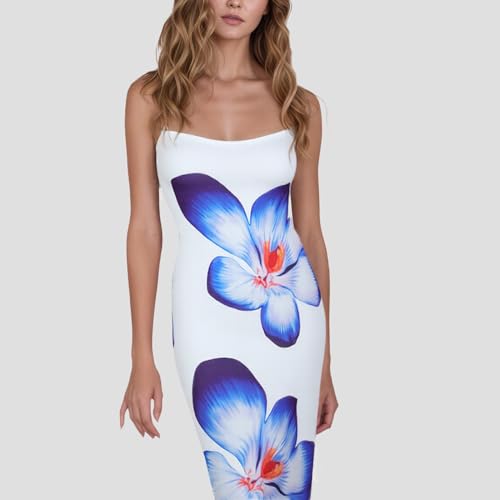 Image of Womens Summer Casual Floral Dresses Spaghetti Strap Bodycon Maxi Beach Dress Elegant Evening Party Long Dresses (US, Alpha, Medium, Regular, Regular, Purple)