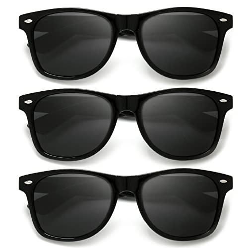 Classic 80s Black Polarized Lens Mens & Women's Fashion Sunglasses 3 Pack, regular