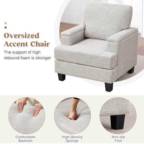 Image of Accent Chairs Set of 2 with Armrest Storage, Modern Reading Living Room Chair, Upholstered Comfy Large Armchairs, Fabric Single Sofa Chair for Bedroom (Beige)