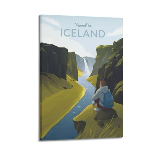 Poster paysage Islande Valley Waterfall 40x60 cm tableau deco nature
