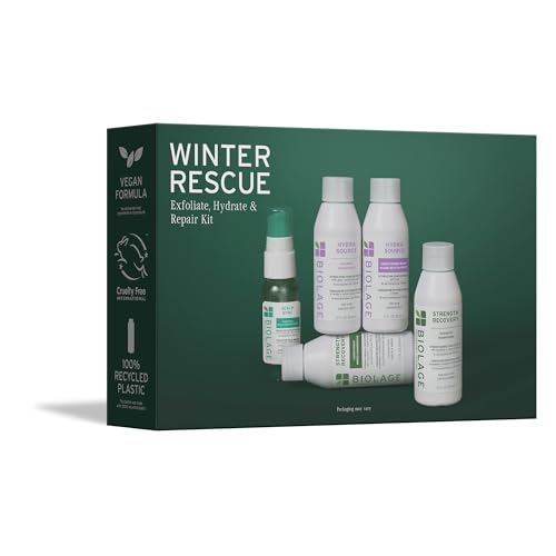 Biolage Winter Rescue Kit - Hydra Source and Strength Cure Mini Shampoo Conditioner and Scalp Sync Concentrate Hydrates and Repairs Damage For Healthy Scalp And Strong Hair