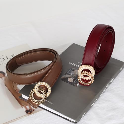 Image of Aurolran Women's Leather Belt with Buckle - Ideal for Dresses, Jeans, and Coats